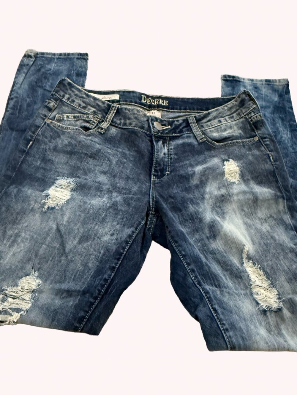 Decree Super Skinny Jeans Size 11 Acid Wash Distressed Ripped Stretch Denim